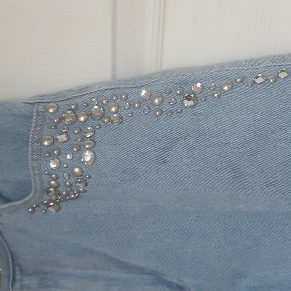 Vintage Monique Jeans High Waist Denim Shorts Studded Faux Jewels Small - Picture 6 of 10